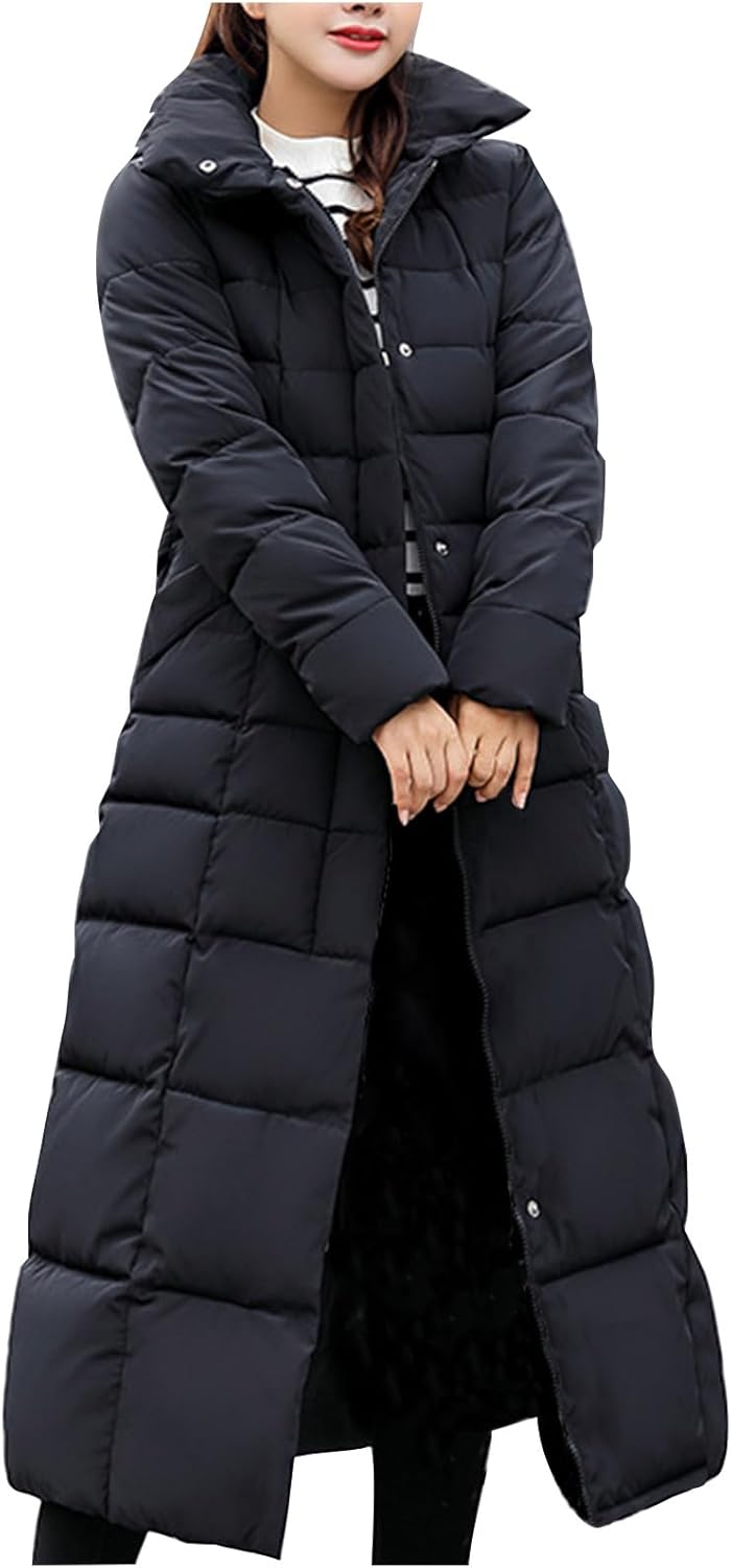 Women Fashion Hooded Coat 2025 Quilted Long Puffer Jackets Waterproof Warm Winter Maxi Length Parka Coats