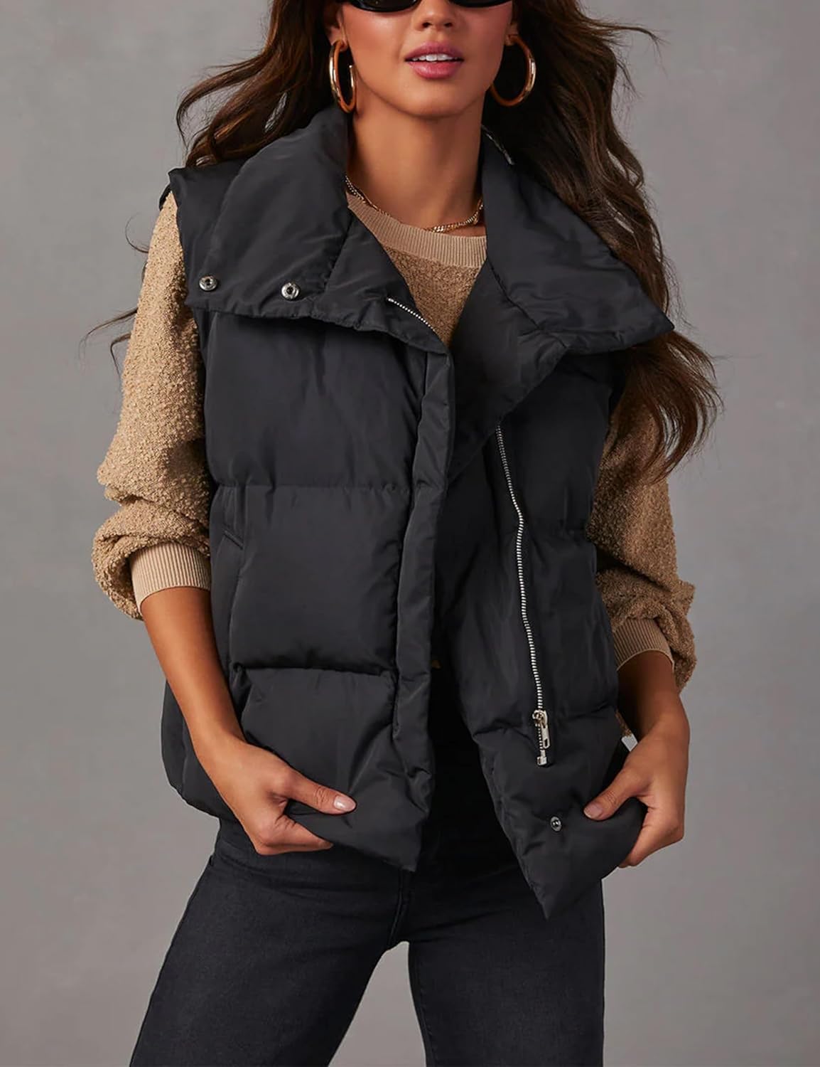 Women Puffer Vest Sleeveless Casual Loose Winter Warm Lightweight Stand Collar Down Jacket Coats - Image 2