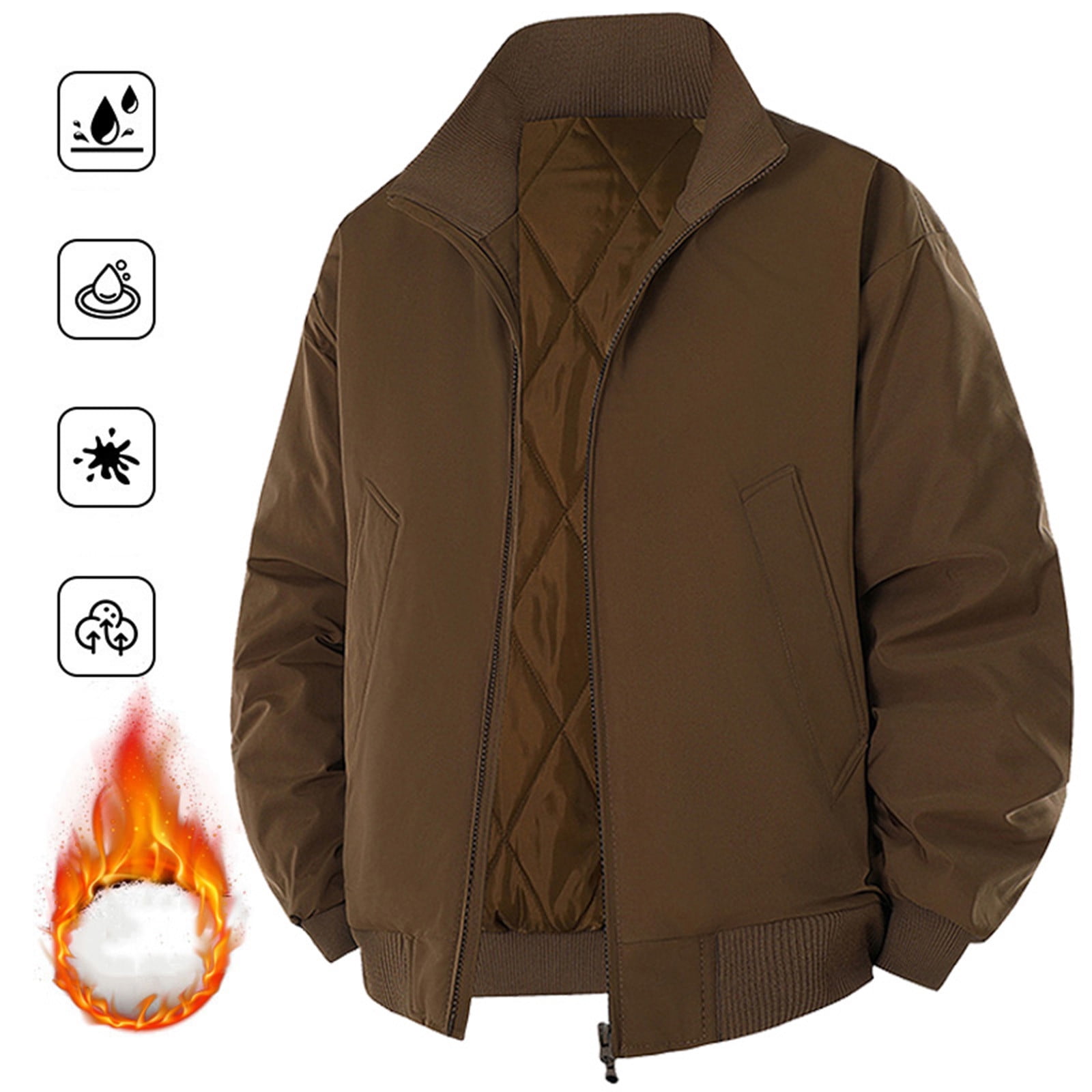 Men's Autumn Winter Down Jacket Solid Color Stand Collar Zip Front Coat with Pockets Fashion Insulated Parka