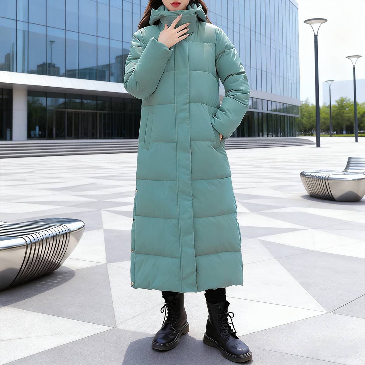 Long Knee-Length Thickened Cotton-Padded Jacket